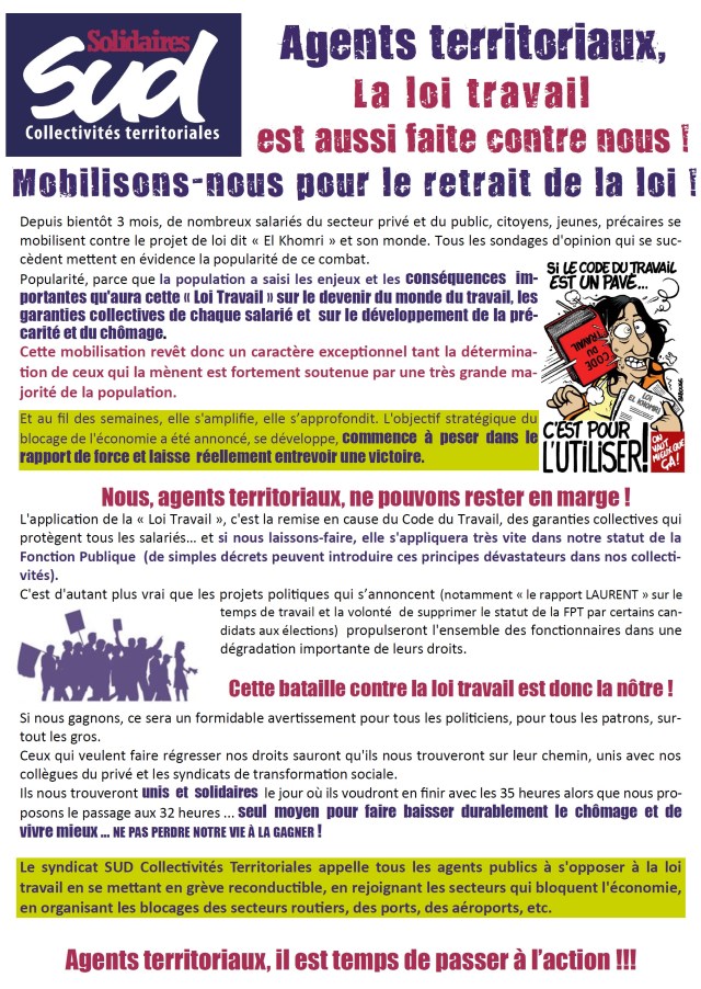 appel des agents territoriaux a  rejoindre le mouvement social