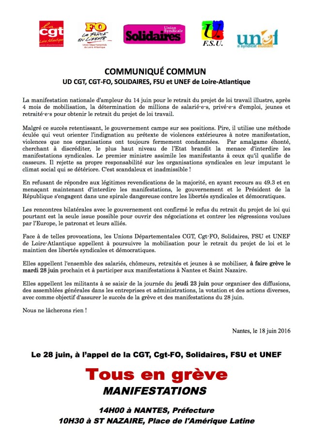 communiqué commun 28 juin 2016