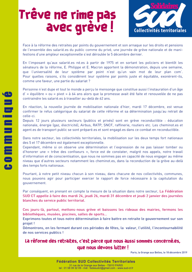 Trêve ne rime pas avec grève !