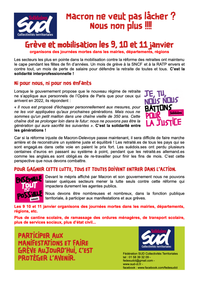 Grève et mobilisation les 9, 10 et 11 janvier 2020