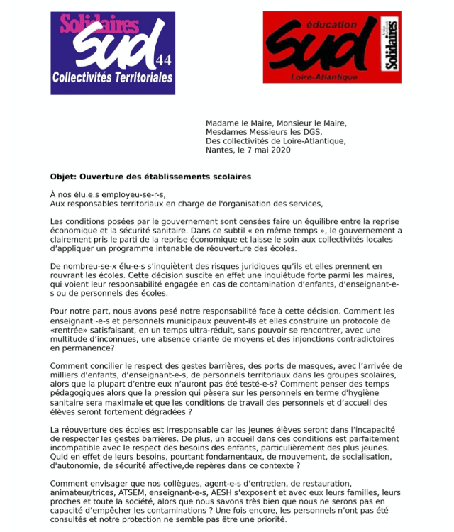 REOUVERTURE DES ECOLES